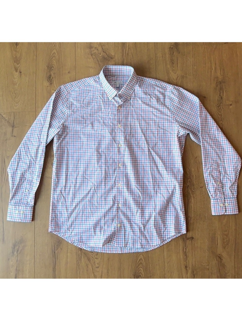 Peter Millar Mens XL Red Blue Check Shirt 95% Cotton Spandex